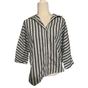 meg shop womens blue gray white long sleeve striped button down top large
